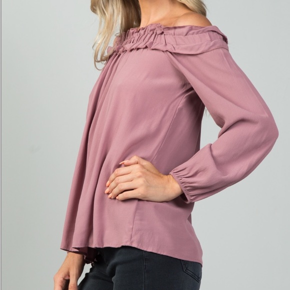 MAUVE OFF THE SHOULDER FRILLY TOP - Picture 3 of 5